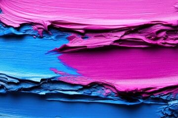 Sticker - An abstract composition of vibrant pink and blue paint textures.