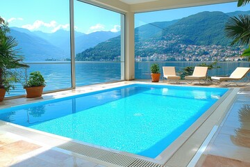 Luxurious infinity pool with scenic mountain and ocean view