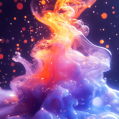 Aufkleber - A fluid, magical shape with slowly floating droplets and a vibrant orange-blue gradient. Soft light accents enhance the effect of movement and create a futuristic mood
