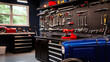 © Luluraschi - hot rod garage tool wall, perfectly organized with dramatic side lighting