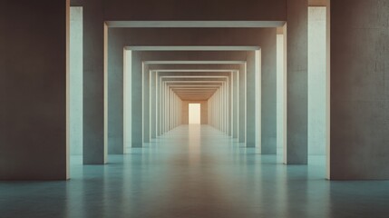 Wall Mural - a mesmerizing journey through infinite symmetry and architectural harmony in soft light