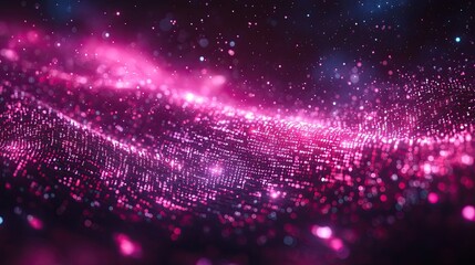A vibrant technology background with glowing purple hues and binary code falling diagonally, symbolizing digital data flow.
