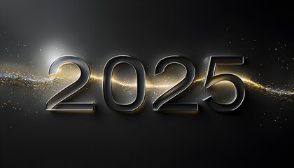 Elegant 2025 typography in black and gold, futuristic design, perfect for New Year banners