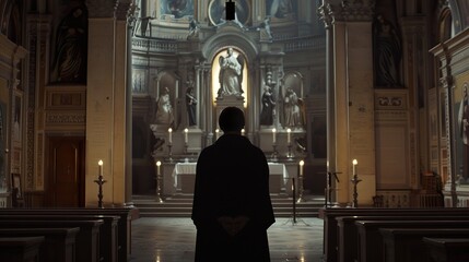 Canvas Print - A Solitary Figure in a Church Interior