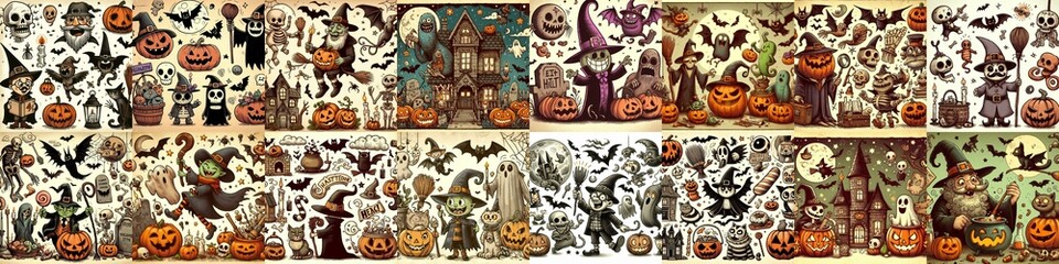 Halloween cartoon vintage illustration. AI generated illustration