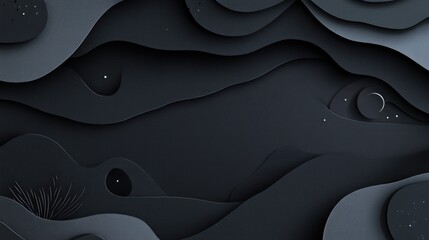 Poster - Abstract dark landscape with layered shapes and subtle textures.