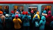 © Sumet - A busy subway scene with passengers in colorful winter attire waiting for a train, showcasing urban life and cold weather.