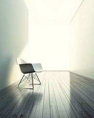 Poster - A minimalist interior featuring a single chair in a bright, spacious room.