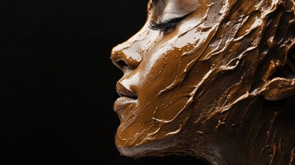 Close-up of textured brown substance on black backdrop