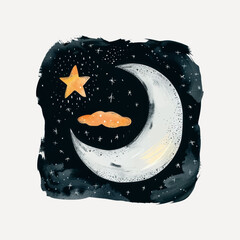 Poster - Whimsical night sky illustration