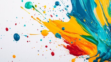 Bright, abstract splashes of paint on a white background