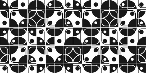 Aufkleber - Tile of rounded quarters and circles. Monochrome vector tiles.