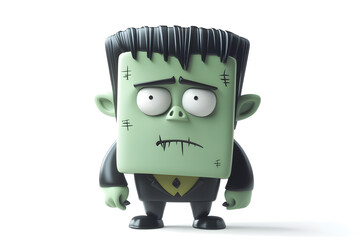 Wall Mural - Cute Cartoon Halloween Frankenstein Monster Character isolated on white background