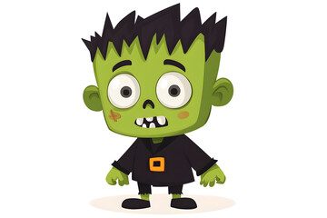 Wall Mural - Cute Cartoon Halloween Frankenstein Monster Character isolated on white background