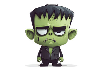 Wall Mural - Cute Cartoon Halloween Frankenstein Monster Character isolated on white background