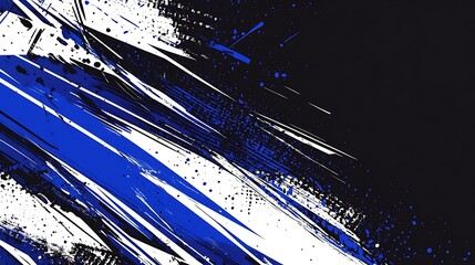 Abstract blue and white paint strokes on black background.