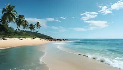 Tranquil Sandy Beach with Ocean Horizon Creating Ideal Background for Text and Design Elements