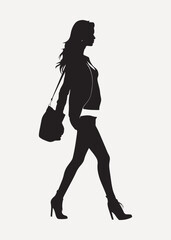 Canvas Print - Fashionable silhouette woman walking