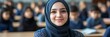 © Ilja - Portrait of Smiling Muslim College Student in Hijab in University Classroom, Education Concept
