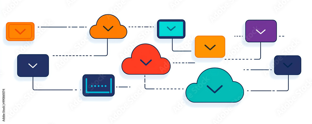Minimalist design of cloud storage and distribution icons linked ...