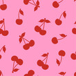 © CoCoArt_Ua - Seamless pattern with abstract red cherry fruit on pink background. Editable vector illustration for wrapping paper, packaging, fabric, wallpaper, phone case etc.