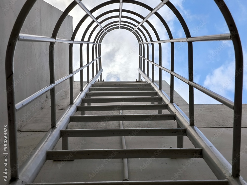 Industrial safety ladder. Aluminium cage ladder to enter the roof ...