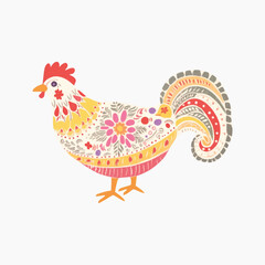 Canvas Print - Colorful floral patterned rooster