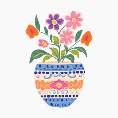 Canvas Print - Colorful floral decorative ceramic vase