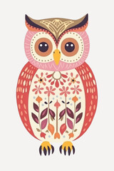 Wall Mural - Colorful floral patterned owl