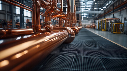 Copper pipes in a factory