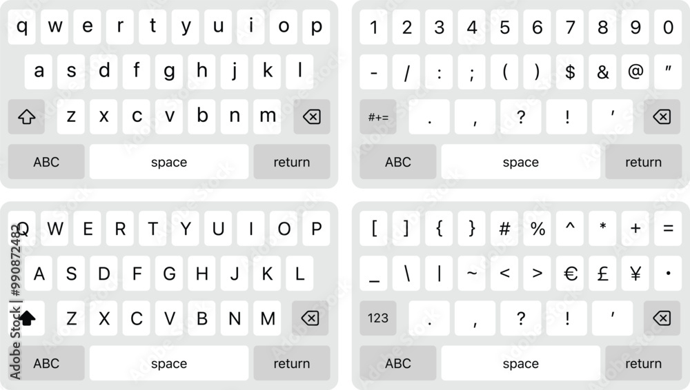 Smartphone keyboard. Light alphabet buttons. Keypad symbol modern ...