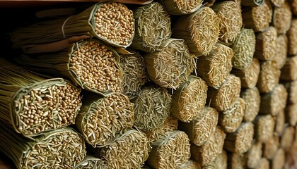 Wall Mural - Artful display of dried herbs highlighting rich textures and earthy tones for culinary inspiration