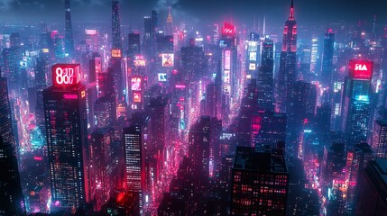 Neon graffiti glowing brightly atop dark city rooftops in night picture