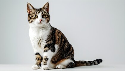 Veterinarian Caring for Cat Against White Background with Space for Text on Animal Health and Checkup