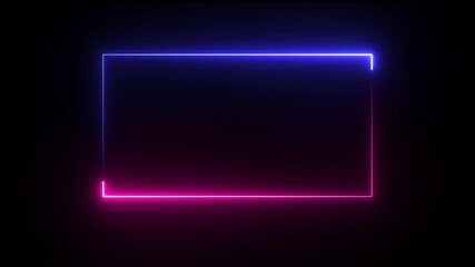 Wall Mural - abstract glowing neon rectangle border frame on black background. neon rectangle frame animation.