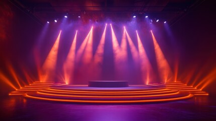 Canvas Print - Dramatic Stage with Shining Spotlights