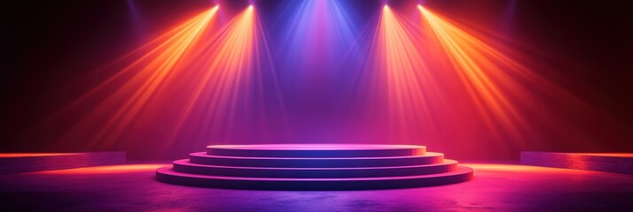 Canvas Print - Stage with Colorful Spotlights in a Dim Environment