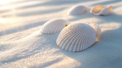 Seashells on white sandy beach