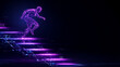 © Nataly - Digital figure running up glowing purple stairs, weight loss psychology and fitness journey