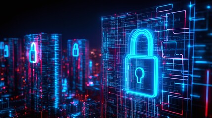 Wall Mural - Digital padlock glowing on a cyber security background