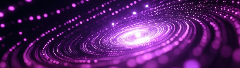 Wall Mural - Mesmerizing Abstract Purple Light Spiral with Glowing Dots in a Dark Background