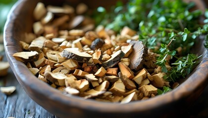 Wall Mural - Dried Shredded Root Herbs for Natural Remedies and Holistic Healing