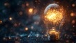 © Alpha - A glowing light bulb filled with shimmering stars, casting a soft ethereal glow, symbolizing dreams and infinite possibilities, surrounded by a serene night sky