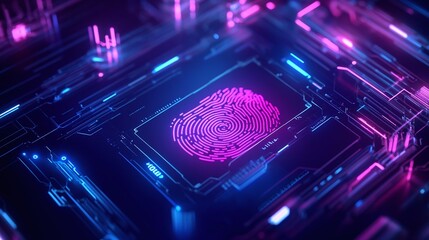 Poster - Futuristic digital fingerprint on circuit board background Digital identity privacy.