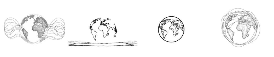 A globe with a single line representing Earth. A continuous line representing the planet. Streaming, outline world.