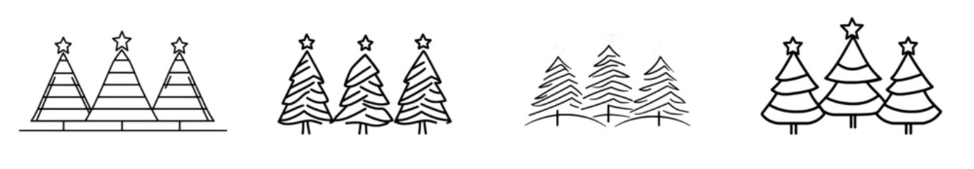 A continuous line drawing of a Christmas tree. This illustration is isolated on a white background. It is a premium illustration.