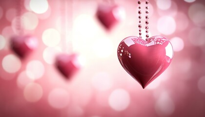 Shiny Pink Hearts Background Romantic Love Valentines Day Design, Soft Blurred Bokeh Effect