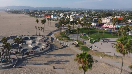 Wall Mural - Aerial view of the Venice beach in Los Angeles California, USA. Beautiful summer time at the Venice beach with people enjoying nice weather, beach and the ocean.