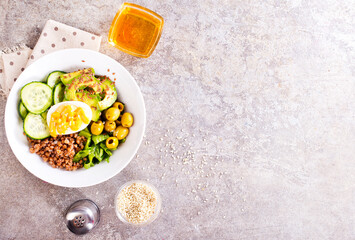 Poster - backwheat and vegetables on white plate