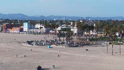 Wall Mural - Aerial view of the Venice beach in Los Angeles California, USA. Beautiful summer time at the Venice beach with people enjoying nice weather, beach and the ocean.